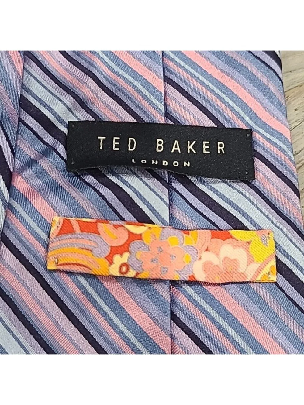 Ted Baker 100% silk hand tailored striped tie blue/pink